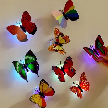 

10 Pcs Butterfly Night Light With Batteries 3D LED Acrylic House Decorative Butterfly Light Wall Stickers luminaria 30AUG07