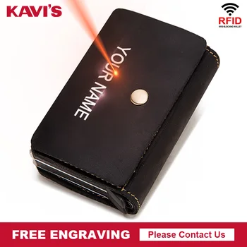 

KAVIS Rfid Blocking Automatic Business ID Card Walet Case Crazy Horse Leather Bank Credit Card Holder Wallets Free Engraving