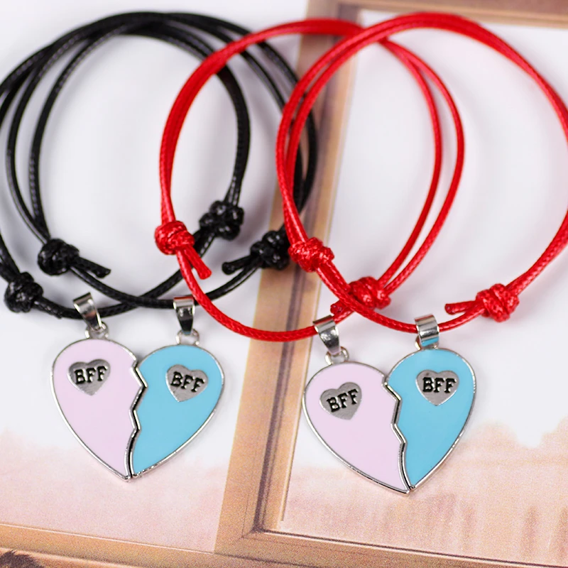 Bracelet Jewelry Bohemian Braided Ladies Stitching Heart Shaped Best Friend BFF Pendant Friendship Gift