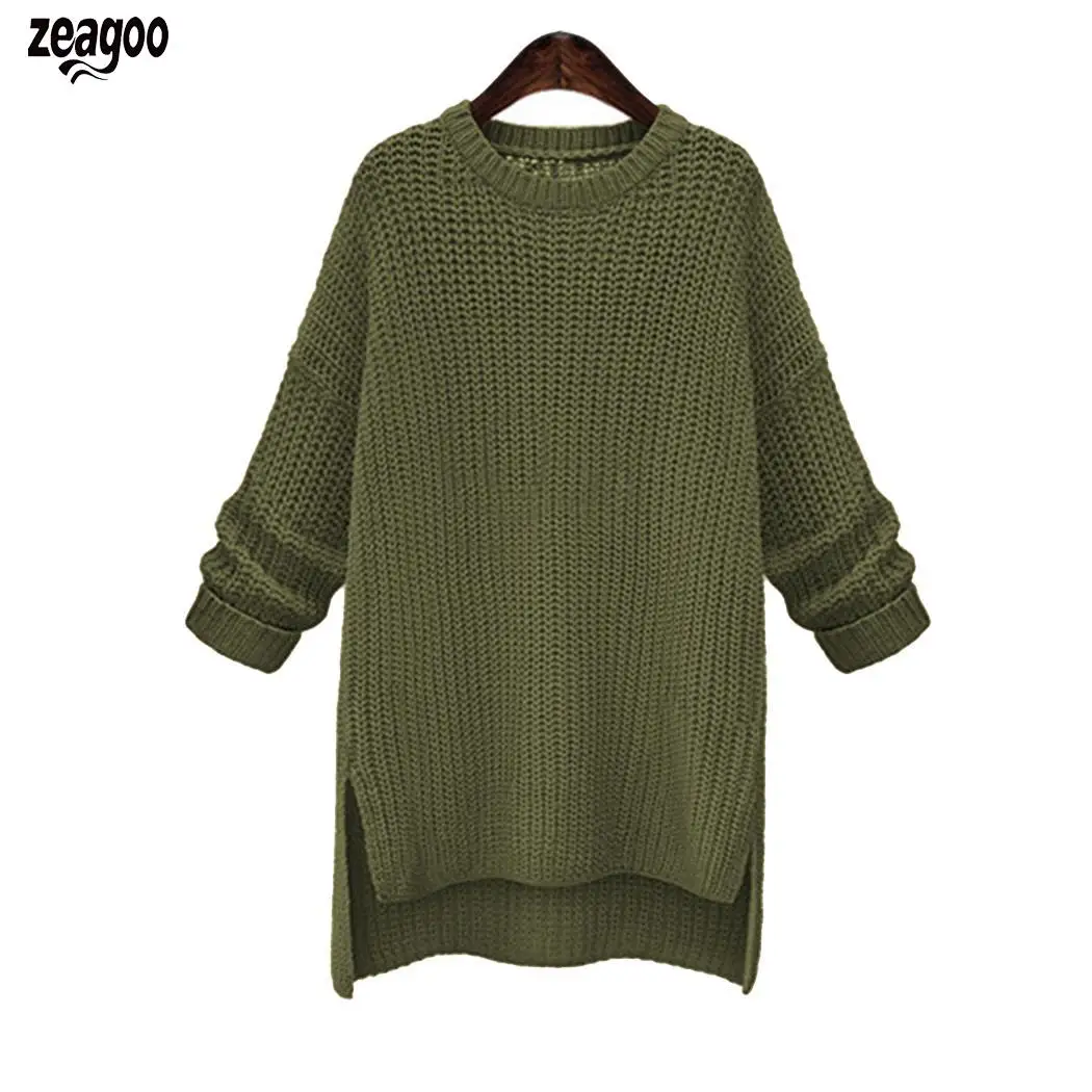 

Women Solid O-Neck Knit Sweater Casual Long Sleeve Autumn Spring, Autumn, Winter Loose None Pullover