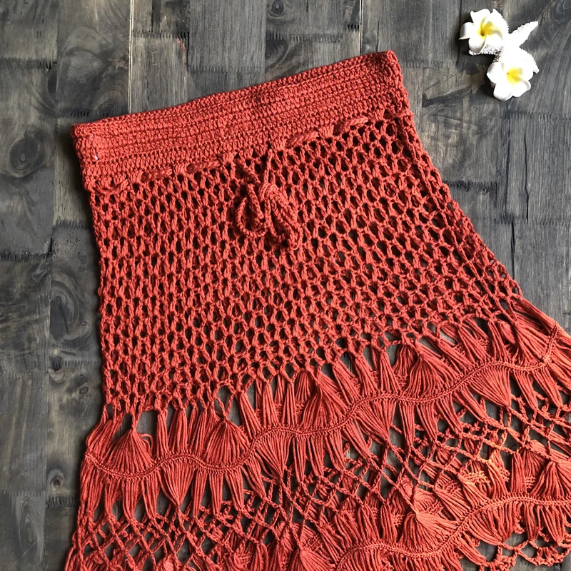 Вязанные крючком бикини Boho Хлопковые вязаные мини юбки женские летние пляжный с завышенной талией выдалбливают мини юбки крутые горячая распродажа