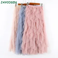 JAYCOSIN Мода, весенние вечерние женские юбки, сексуальная Длинная Тюлевая юбка с высокой талией, повседневная юбка-пачка с неровным подолом, Женская 1202