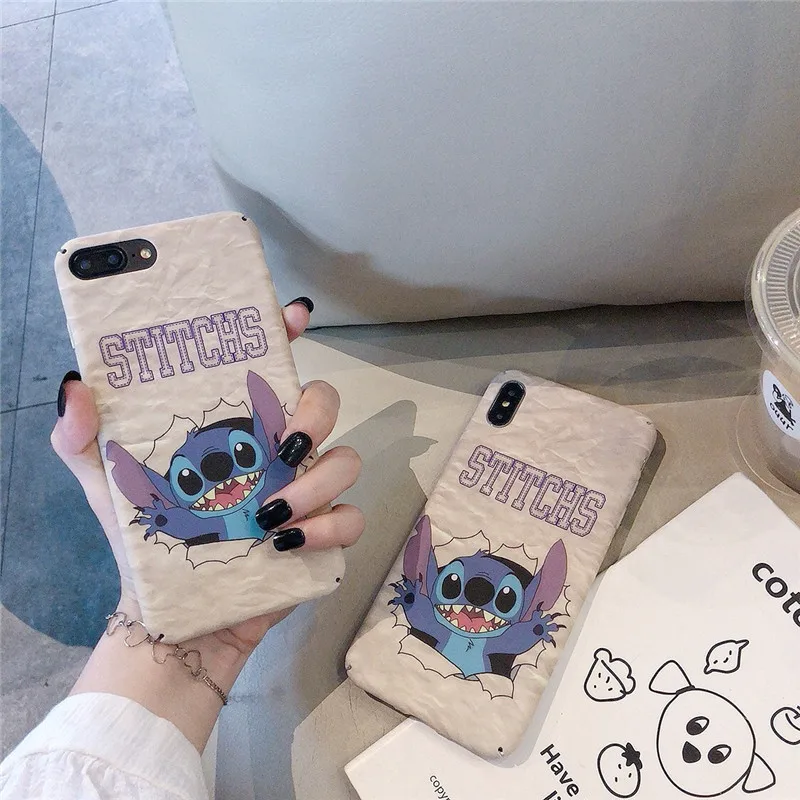 

Hard PC Full body Case For iPhone 6 6S 8 7 Plus Cute Stitch Phone Cases For iPhone X XS MAX XR Matte Cartoon Cover Coque Capa