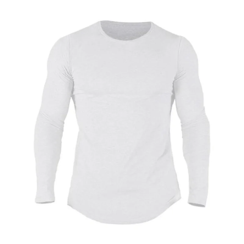 Брендовый спортивный костюм, мужская спортивная одежда, хлопковая футболка с длинным рукавом для фитнеса+ штаны для бега, мужские спортивные штаны для бодибилдинга - Цвет: White Tshirt