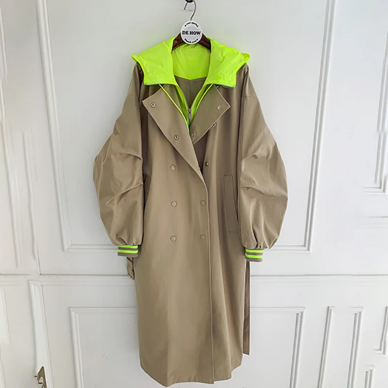 

2020 Spring Autumn New Hooded Trench Coat Korean Plus Size Khaki Long Coat Female Trenchcoat Overcoat Hot Sell Fall Clothes