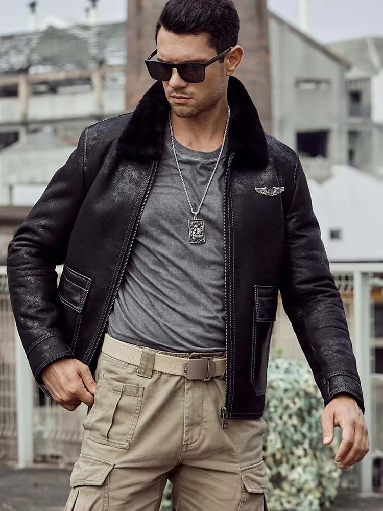 Mens Shearling Coat G1 Bomber Jacket 
