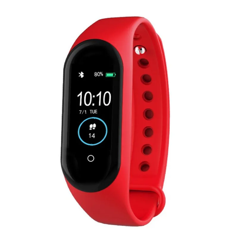 Смарт-браслет M4, фитнес-трекер, спортивные часы, группа 4, пульсометр, монитор артериального давления, браслет для здоровья, для телефона XiaoMi IOS - Цвет: Красный