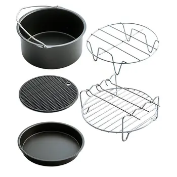 

Air Frying Pan Accessories 5Pcs Kitchen Accessories Fryer Baking Cookware Baking Basket Pizza Pan Grill Pot Rack tools