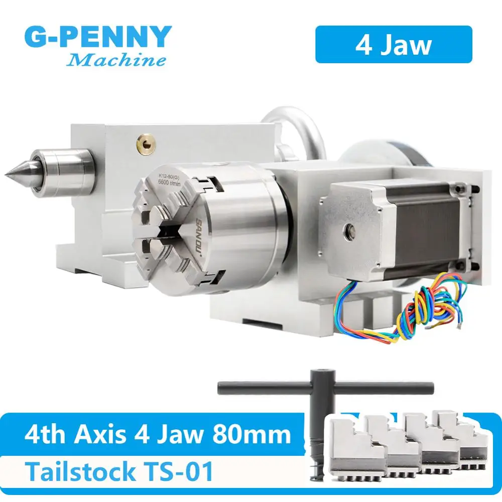 US $183.01 4 Jaw 80mm 4th AxisTailstock Cnc Dividing Head Rotation Axis A Axis Kit For Mini Cnc RouterEngraver Wood Working Engraving