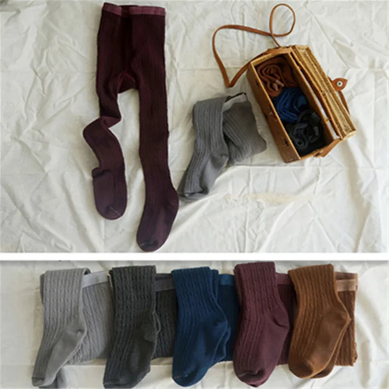 

2019 Autumn And Winter New Style Children's Socks Baby Retro Color ma hua wen Patyhose Dark Leggings INS Wave