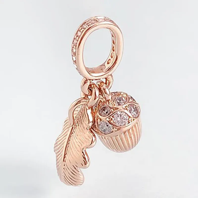 

100% 925 Sterling Silver Charm Rose Gold Acorn And Falling Leaves Pendant Fit Pandora Women Bracelet & Necklace Diy Jewelry