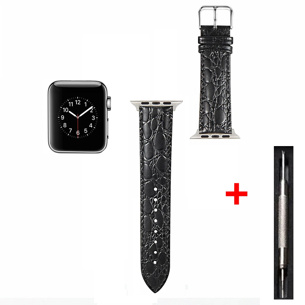Черный кожаный ремешок для Apple Watch 4 3 2 1 38 мм 40 мужской iwatch 5 44 42 браслет|Ремешки