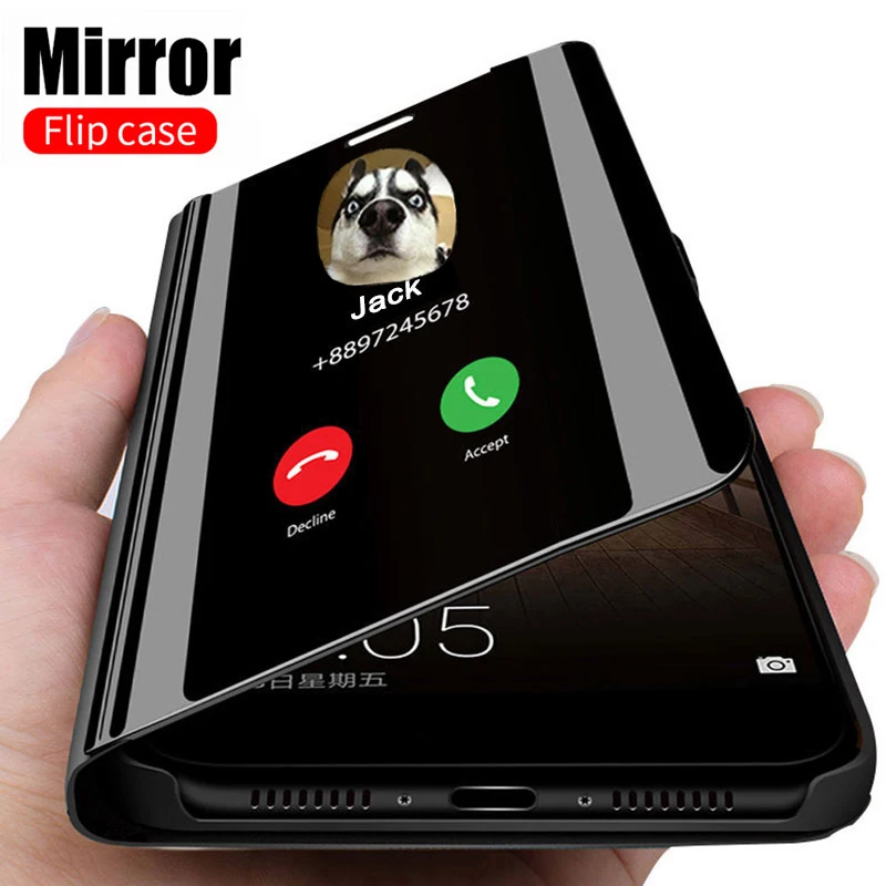 Умный зеркальный чехол-книжка для Xiaomi Redmi Note 9 9s 9T 8 8T 9c 9a 7 6 5 10 K20 10T Lite Pro 6A 7A Mi 11 Poco X3 NFC