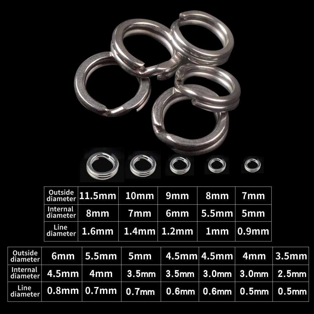 Fishing Accessories 50pcs/lot Stainless Steel Split Ring Diameter 4mm-12mm Heavy Duty Fishing Double Ring Connector