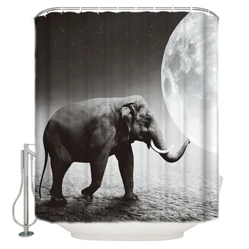 

WARMTOUR Shower Curtain Animal Elephant Moon Starry Bath Curtains Bathroom Decor with Hooks