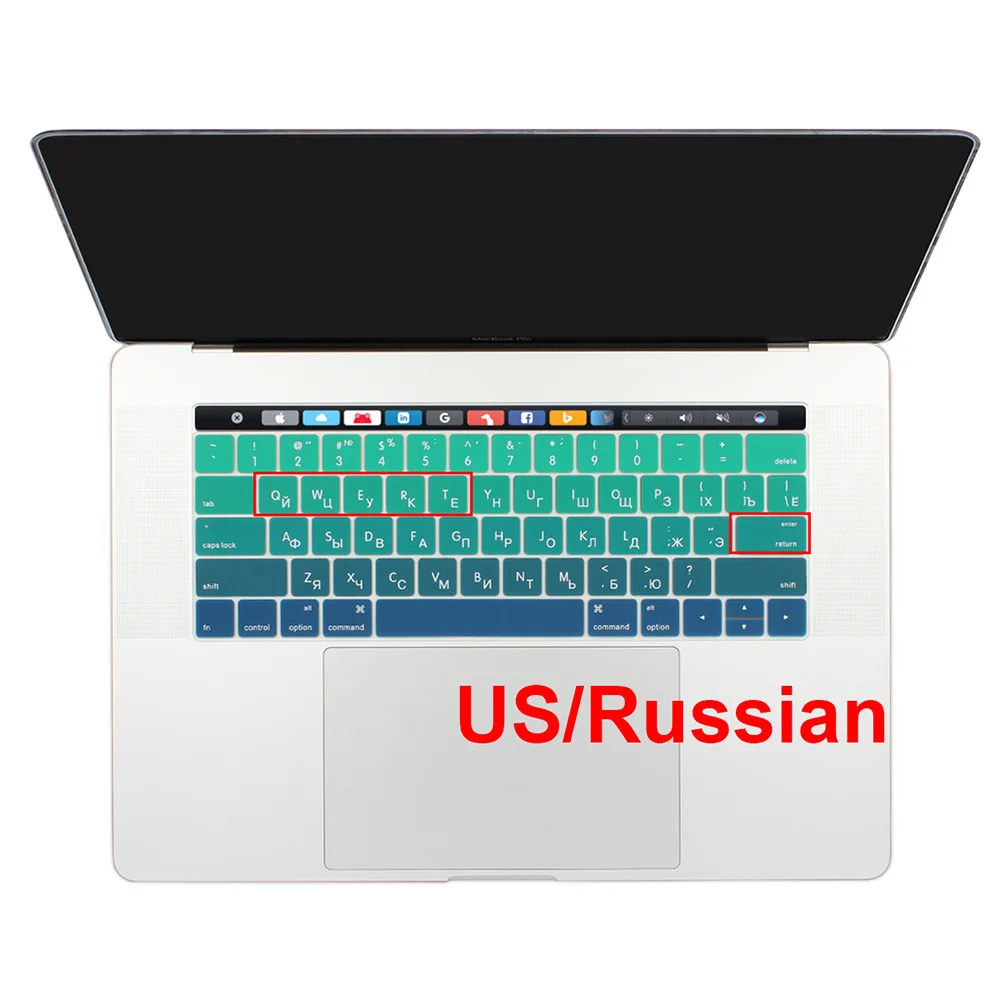 Силиконовая Защитная крышка для клавиатуры для MacBook 13 15 A2159A1989 A1706 A1707 A1990 - Цвет: US Russian Green