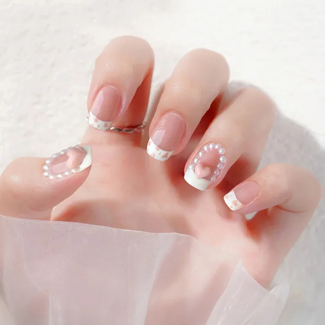 Short Round Fake Nails Star Clouds Press On False Nail Tips with Designs Set Bow French Nail Art Decoration Manicure Tools STYLE06