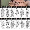 RON 15 Sheets Health Beauty Black Flower Rose Temporary Tattoos Flash Art Body Arm Women Sleeve Waterproof Fake Tattoo Sticker