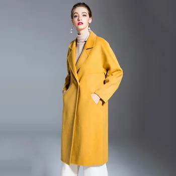 

women's winter overcoats lemon belt Double-sided wool cashmere outwear 2019 autumn plus size ladies fashion long sexy free ship