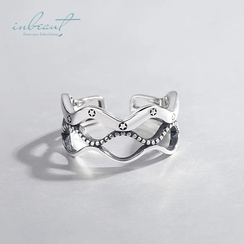 

inbeaut 925 Silver Authentic Handmade Infinite Love Star Ring Female Original Design Korean Style Water Wave Shaped Ring Jewelry