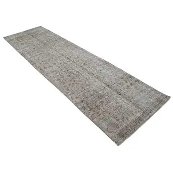 

91x310 Cm Beige Handmade Overdyed Runner Rug-3x10 Ft