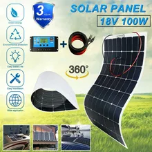 100 Вт 12 В комплект солнечных панелей удлинитель панели солнечных батарей с контроллером крокодиловый зажим Монтажный кронштейн кабель постоянного тока высокая эффективность