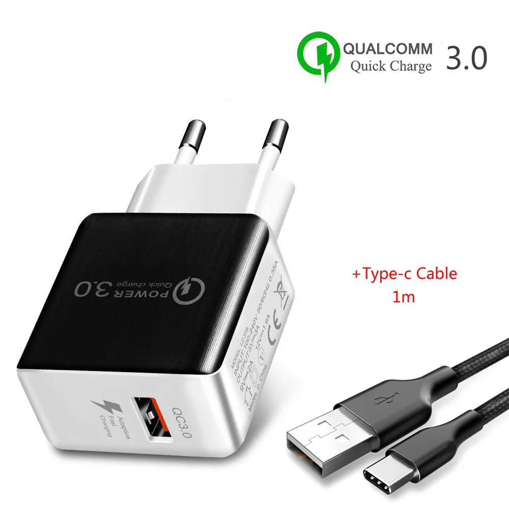 EU Black Add Type C QC 3,0 18 Вт ЕС зарядное устройство+ кабель типа C для AGM Blackview CAT Oukitel UMiDiGi Doogee HOMTOM Leagoo Zoji прочные телефоны - Тип штекера: EU Black Add Type C