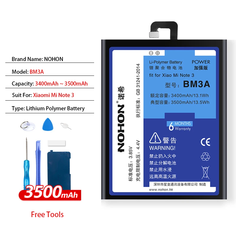 NOHON BN31 BN36 BM3A BM3B BM36 Батарея для Xiaomi mi 5x 6X 5S mi x2 Note3 mi x 2 Note 3 замена полимерная батарея Batteria+ Бес - Цвет: BM3A Mi Note3