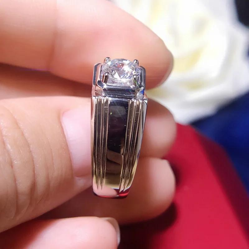 Простое имитированное кольцо Moissanite для мужчин 925 Чистое серебро обручальные кольца 1ct карат Свадебные торжества модные ювелирные изделия