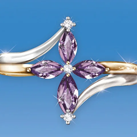 Мода Европа и Америка Фиолетовый Кристалл лошадь глаз Циркон Кольца для женщин Свадьба обручальные кольца цветочной формы ювелирные изделия