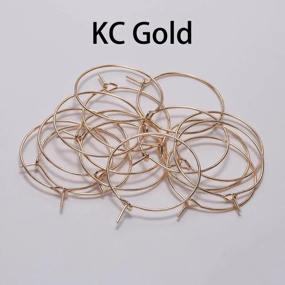 KC Gold 50 шт./лот, диаметр 20, 25, 30, 35 мм, серебро/золото/родий, проволока для ушей, застежка-крючок, обручи для сережек «сделай сам», для изготовления ювелирных изделий - Цвет: KC Gold