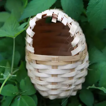 

Natural Bamboo Bird House Hand Made Finch Hideout Cage Toy Outdoor Hut Shelter