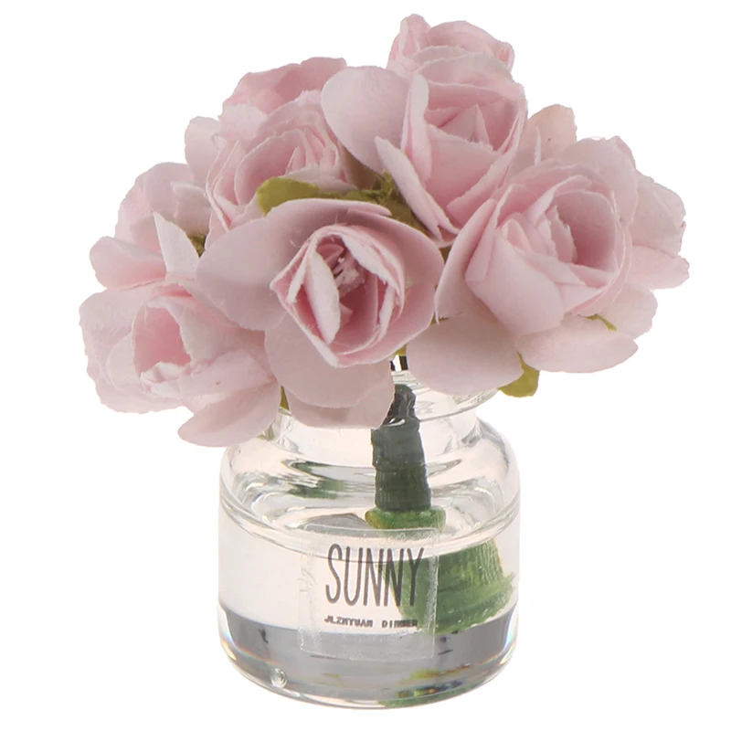 1:12 Scale DollHouse Flower Fairy Garden Ornament Mini Potted Plant Pot Decor Bonsai Model Kids Glass Cloth |
