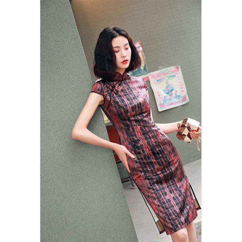Color7 Китайское традиционное платье Cheongsam Qipao для женщин и девушек, вечерние, свадебные, модные, винтажные, Ретро стиль, журавль, цветочный принт, атласное короткое платье - Цвет: Color7
