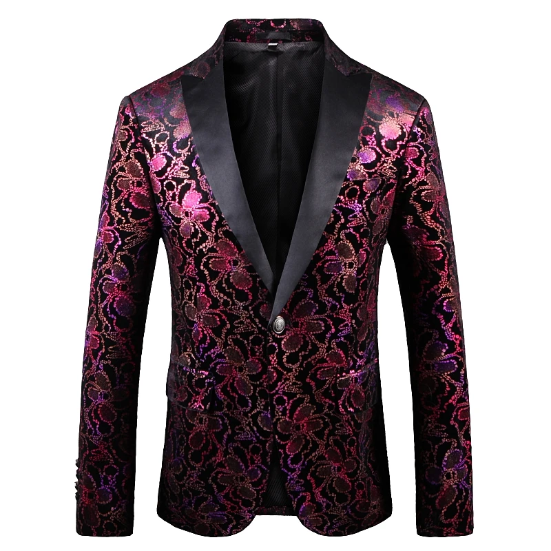 

2020 Single Breasted Sequin Stage Suit Jacket Men Party Hip Hop Suit Fashion Digital Printing Drama Costume Blazer