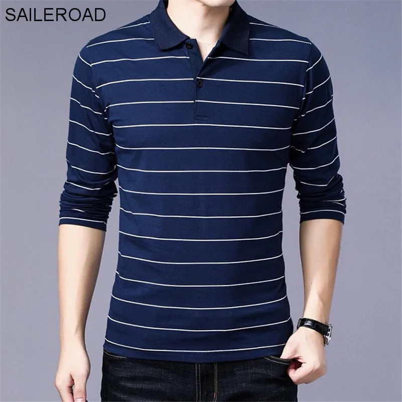 FDM511 blue SAILEROAD хорошее качество плюс размер брендовая одежда мужская футболка длинный рукав вышивка хлопок Футболка Повседневная Топ Футболка Homme - Цвет: FDM511 blue