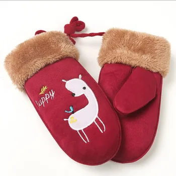 

Children's Lovely Cartoon Suede Leather Mittens Boys Girls Winter Thickening Warm Print Sheep Glove Baby Clothing Accesories