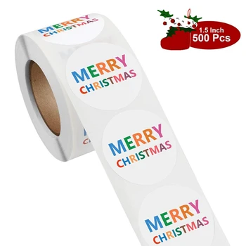 

500pcs/roll Round Merry Christmas Stickers Thank You Card Box Package Label Sealing Stickers Wedding Decor Stationery Stickers