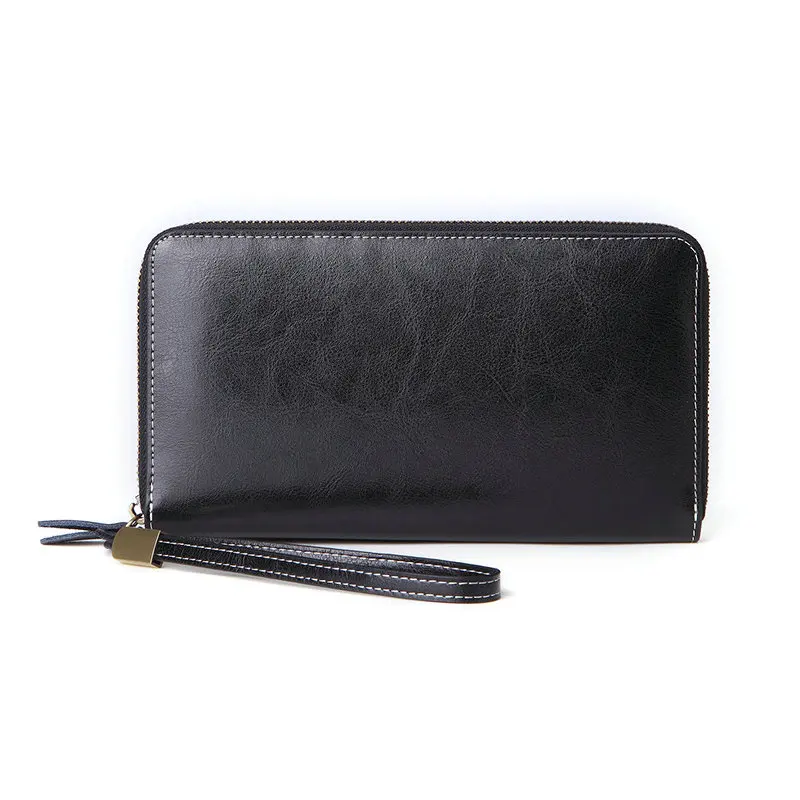black wallet GENODERN женский кошелек из натуральной кожи женские кошельки большой емкости на молнии Женский Длинный клатч для монет - Цвет: black wallet