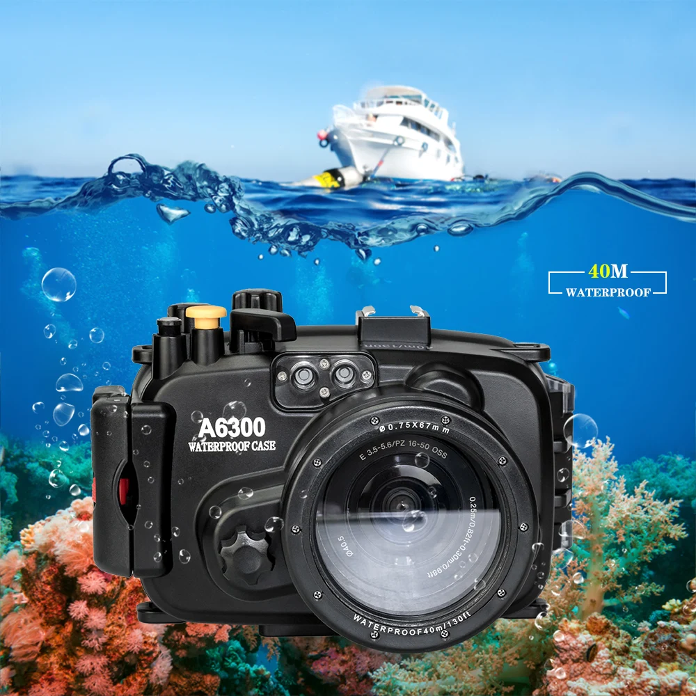 방수 박스 수중 하우징 카메라 다이빙 케이스,  A5000, A5100, A6000, A6300, A6400, 16-50mm 렌즈 가방 커버, 40m, 130ft