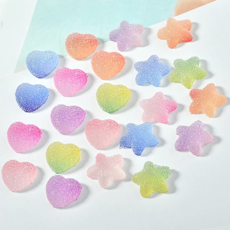 

Wholesale Candy Resin Cabochon Double Colors Flatback Kawaii Star Heart Shape Slime Beads Cameo Craft Girl Hair jewelry 100pcs