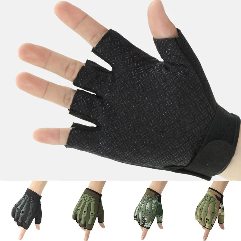 1 Pair Fingerless Gloves Camouflage Mittens Tactical Gloves Anti-Skid Half Finger Gloves Men Gloves Outdoor Sports Military Army