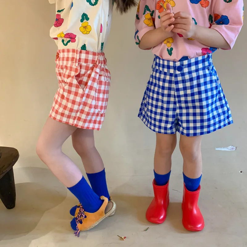 Summer New Boys Girls Plaid Casual Shorts Korean style Cotton Loose All-match Thin Shorts Kids Clothing Hot Pants