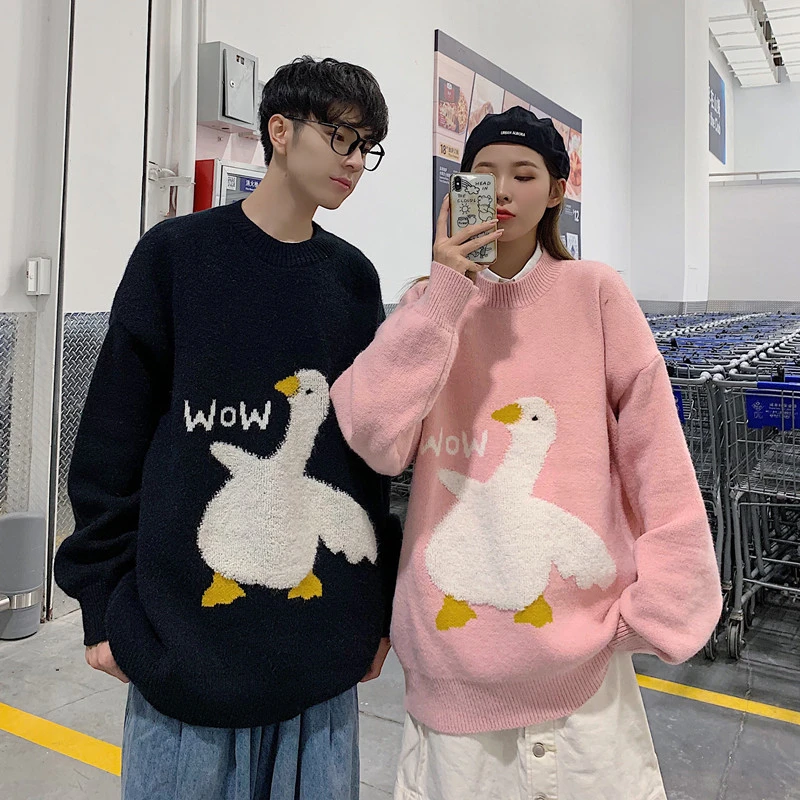 Plus Size Sweet Cartoon Goose Print 