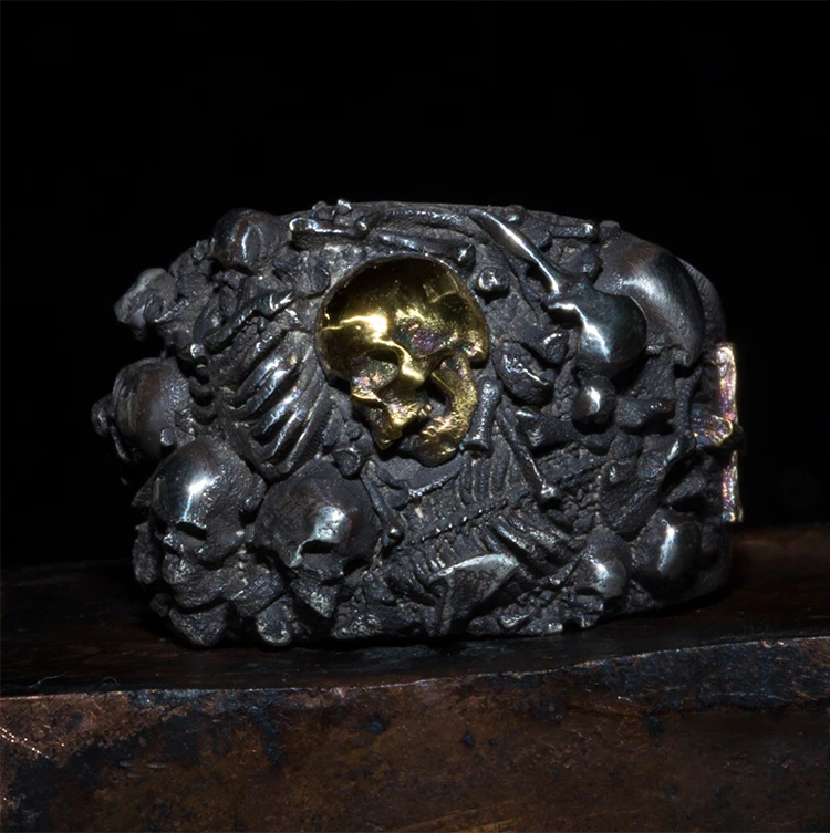 Дизайн 925 Серебряное мужское кольцо с черепом индивидуальное 24K золотое кольцо с черепом