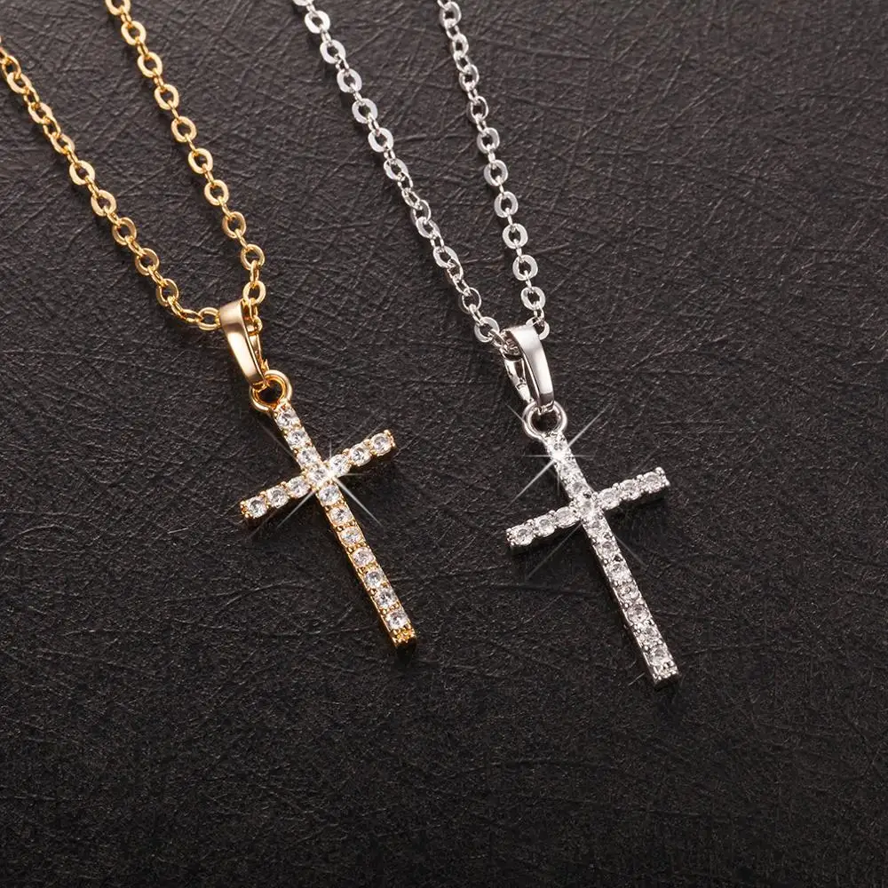 Fashion Female Cross Pendants Gold Black Color Crystal Jesus Pendant Necklace Jewelry For Men/Women Wholesale |
