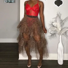 Винтажная юбка из тюля со строчкой, Женская длинная юбка с эластичной высокой талией, плиссированная пляжная женская Юбка-миди, леопардовая одежда