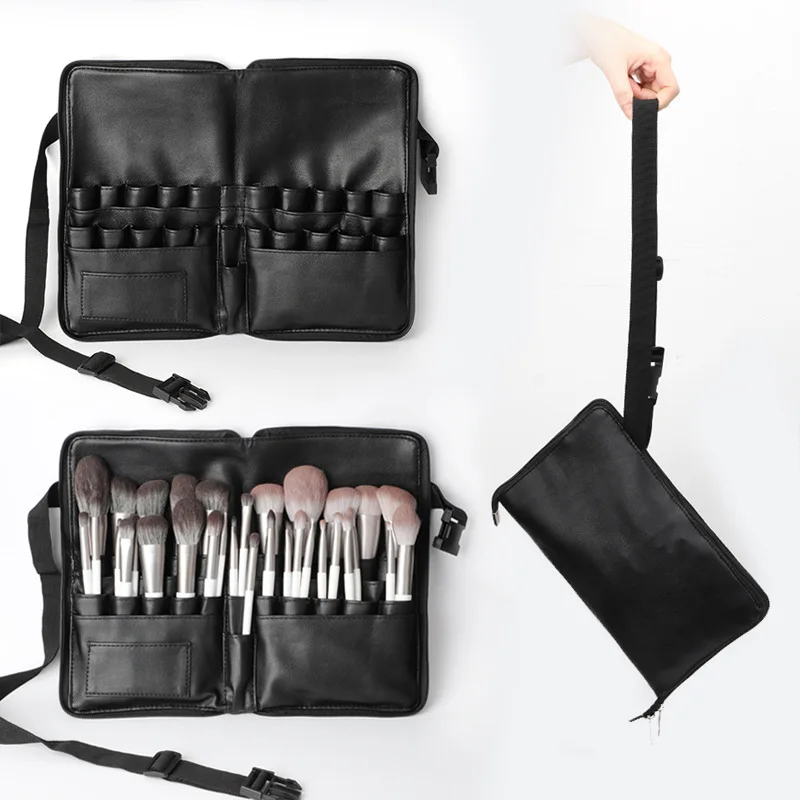 Artist Professional Makeup Brush Waist Bag Large Capacity PU Cosmetic Pack Portable Multi Pockets Bag with Belt Strap 5