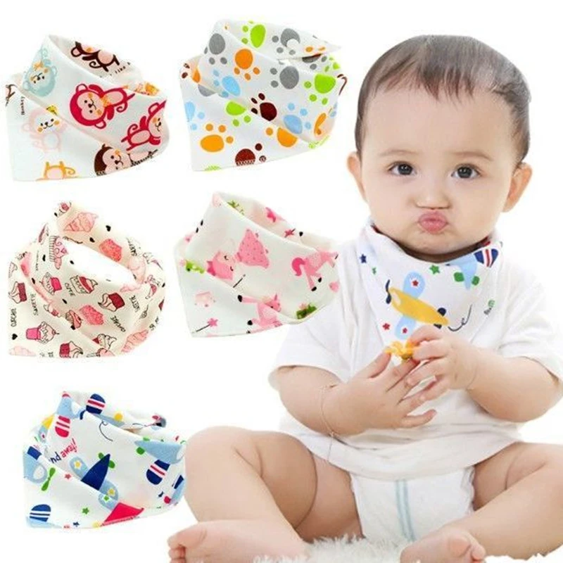 Baby Bib Soft Cotton Baby Drool Bibs Cute Triangle Scarf Comfortable Drooling And Teething 5 Pcs