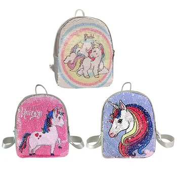 

1 PC Unicorn Sequined Backpack Change Pattern Positive And Negative Double Shoulder Bag Children Kids School Backpack Dropship